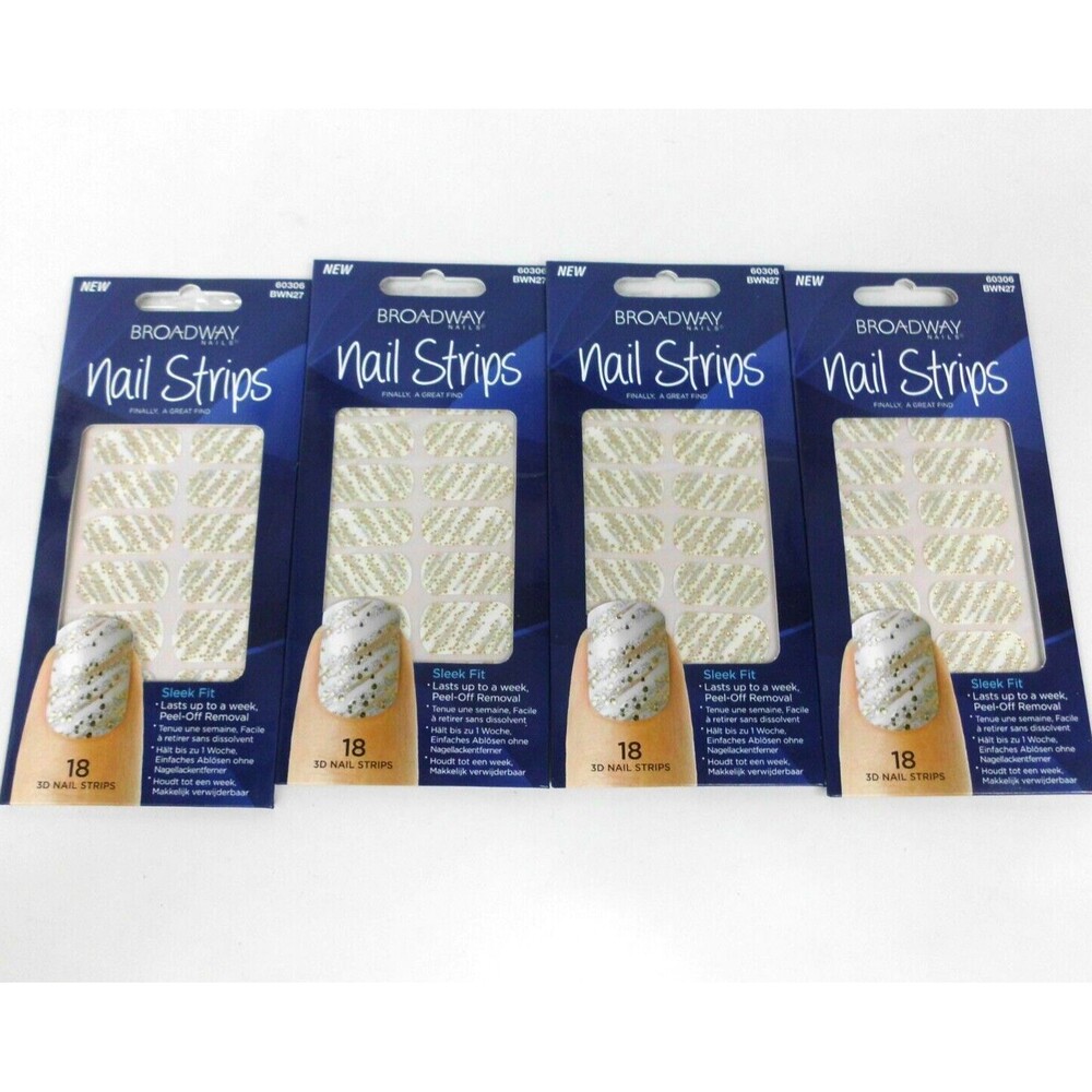4x Broadway Nails Nail Strips Polish Stickers Gold Sparkle Neutral Silver 60306